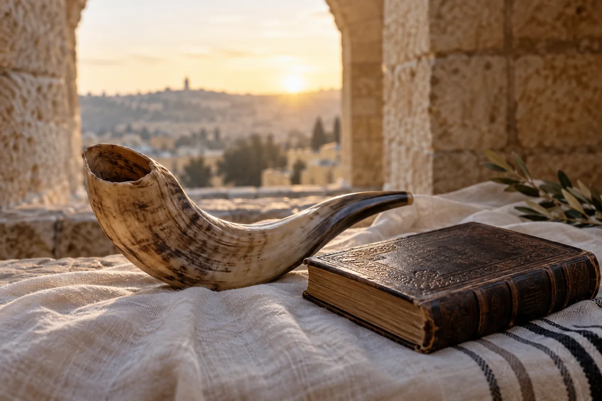 שופר וספר תפילה באור בוקר — ימי התשובה