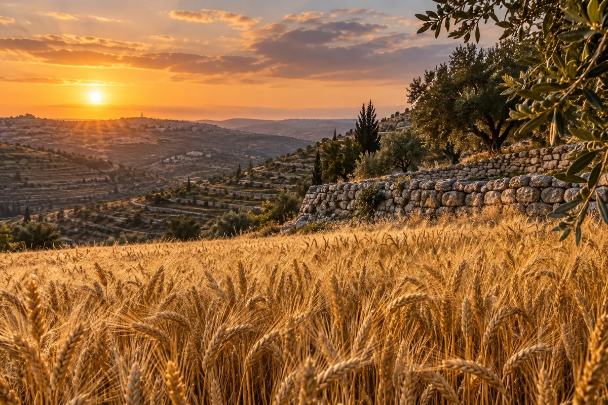 שדה חיטה באור שקיעה — איור למאמר על תפילה לשמירת היבול