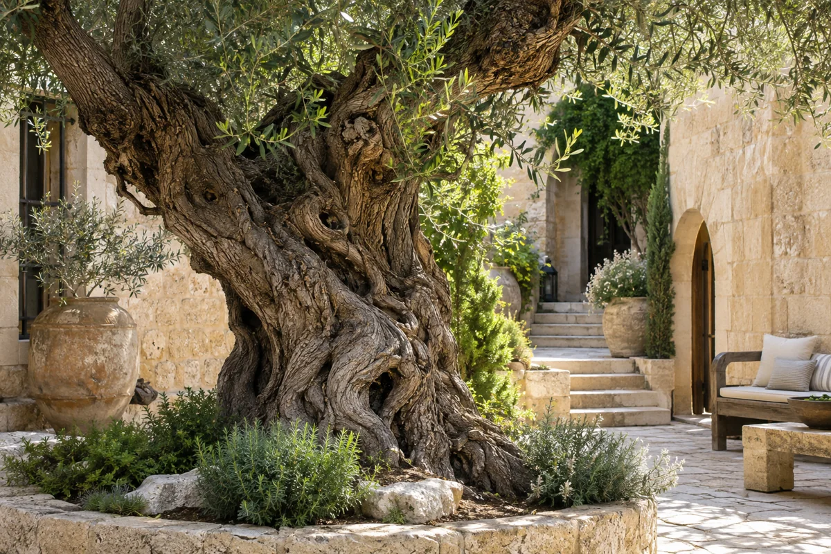 עץ זית עתיק בחצר ירושלמית — ברכת החיים