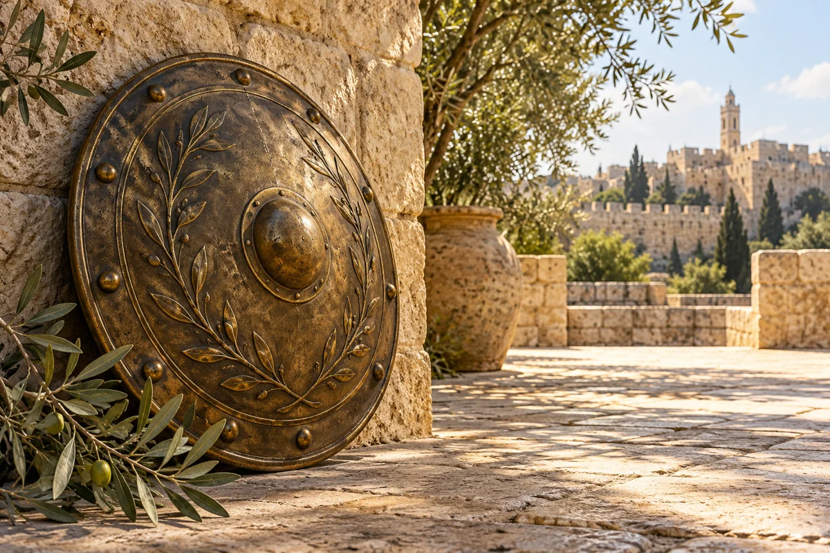 מגן עתיק בחצר ירושלמית — איור למזמור לה בתהלים